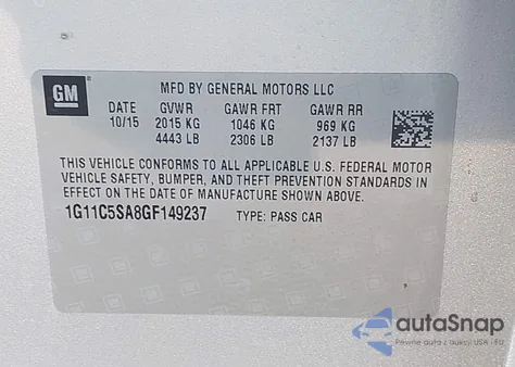 2016 Chevrolet Malibu Limited Lt z USA, uszkodzony, nr VIN 1G11C5SA8GF149237